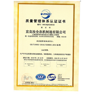 质量管理体系认证证书ISO（中文） 